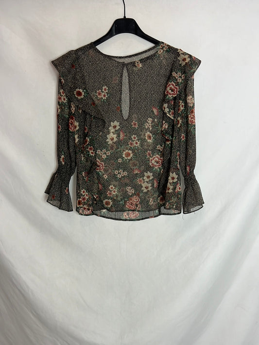 ZARA .Blusa estampada semitransparente flores T.S