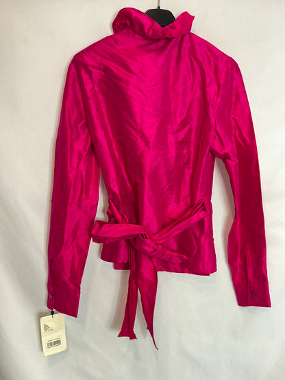 DOLORES TERESA. Blusa seda rosa fucsia cruzada. T 40