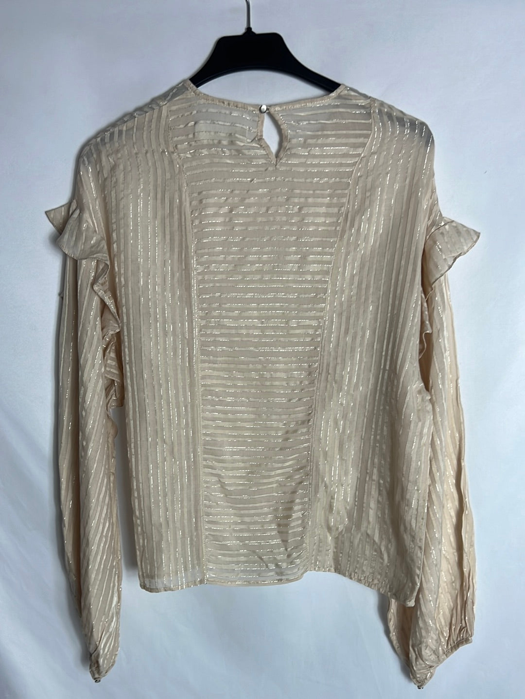 MAGALI PASCAL. Blusa beige semitransparente  hilos dorados. T S