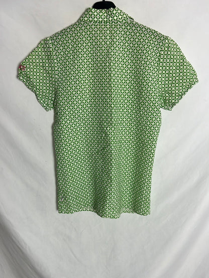 CALVIN KLEIN. Blusa manga corta verde textura. T 16 (M)