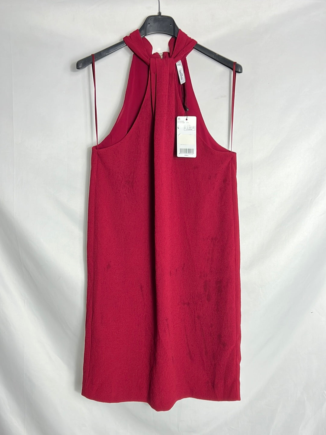 MANGO.Vestido burdeos halter T.s