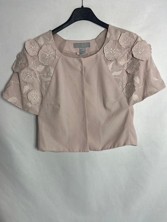 H&M. Blusa /torerita detalle manga color nude. T 34