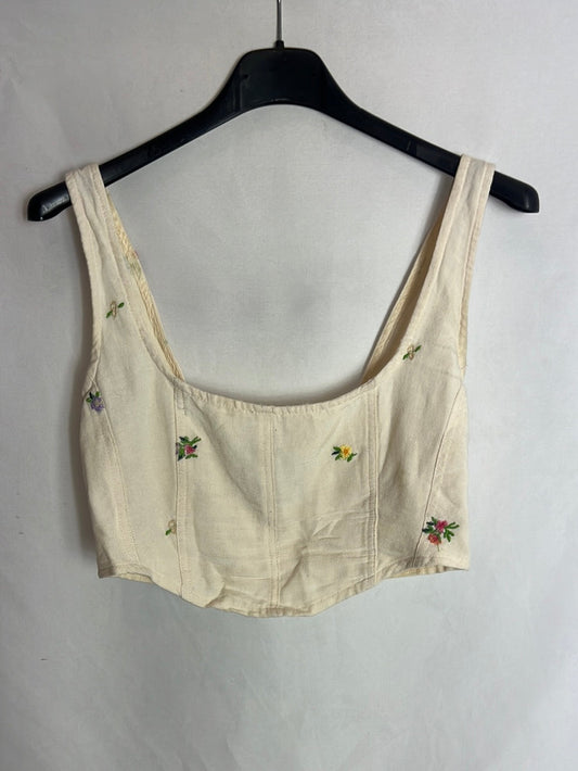 STRADIVARIUS. Croptop beige flores T.s