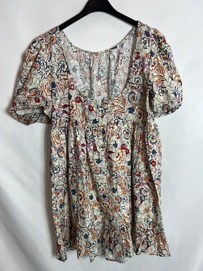 BALZAC. Vestido corto flores manga abullonada. T S