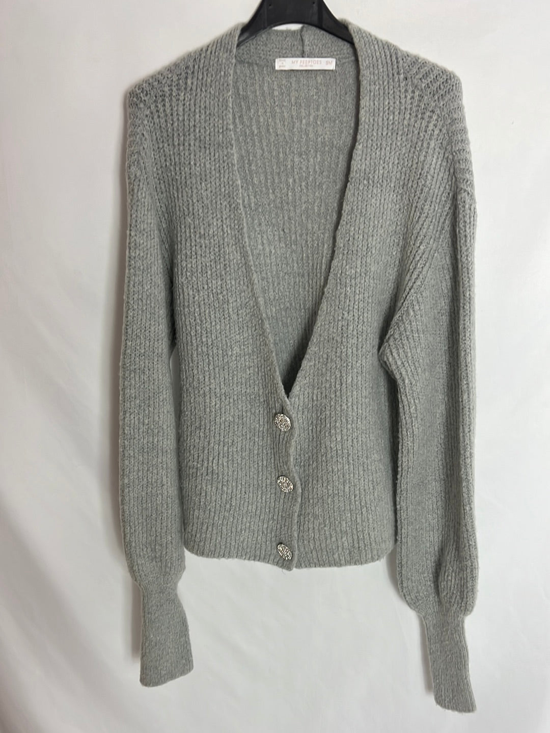 MY PEEPTOES. Cardigan gris oversized botones. T S/M