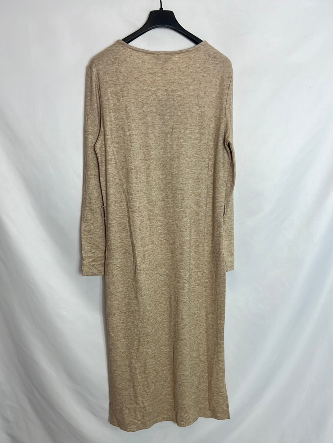 CORTEFIEL. Vestido punto midi beige jaspeado. T S