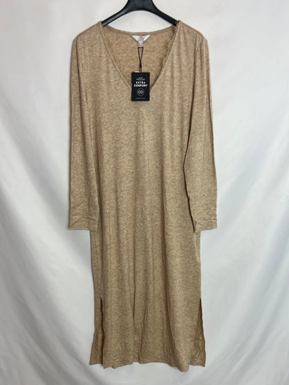 CORTEFIEL. Vestido punto midi beige jaspeado. T S