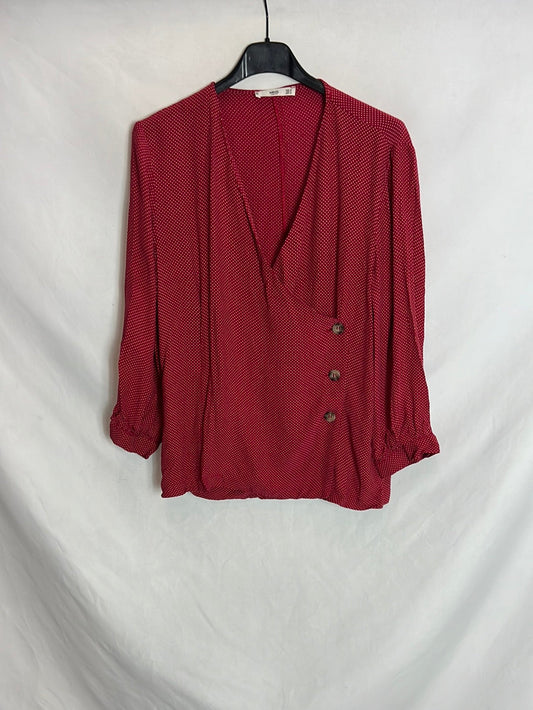 MANGO. Blusa roja mini lunares. T M