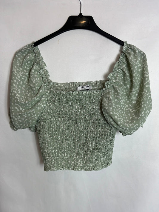 NA-KD. Croptop nido abeja verde flores T.32