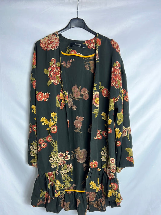 ZARA.Kimono negro flores T.xs-s