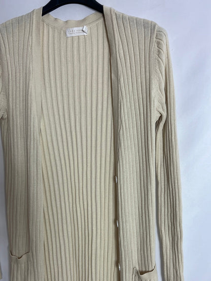 ZARA HOME. Cárdigan canalé largo beige. T M