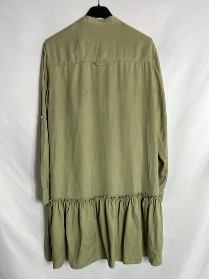 OTRAS. Vestido corto verde volante. T M