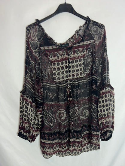 ZARA. Blusa fluida semitransparente T.xl