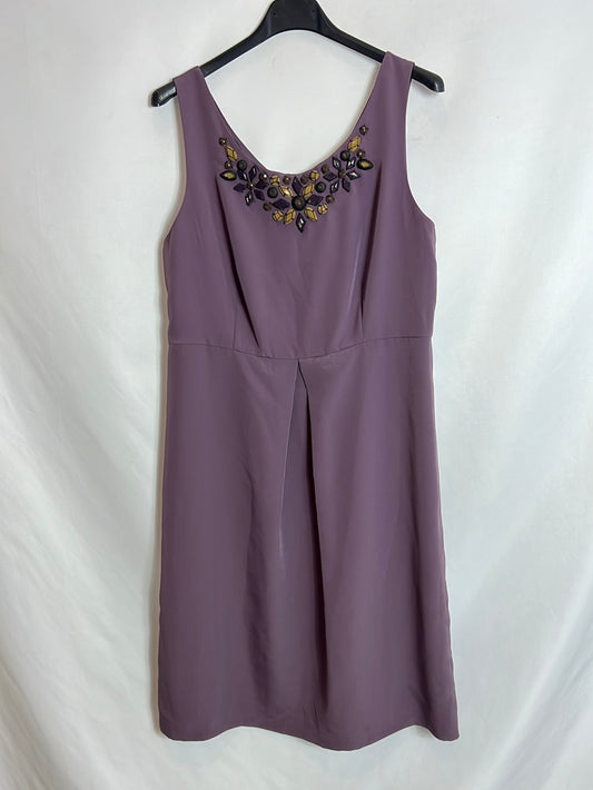 CORTEFIEL. Vestido morado pedrería. T 40