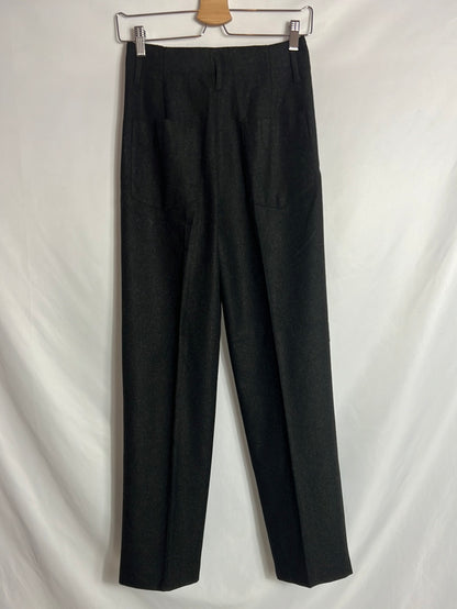 ZARA. Pantalón pata ancha y pinzas gris marengo. T XS