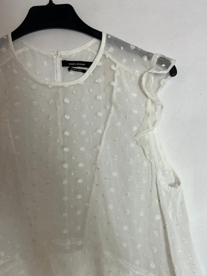 ISABEL MARANT. Top seda semitransparente blanco. T 36