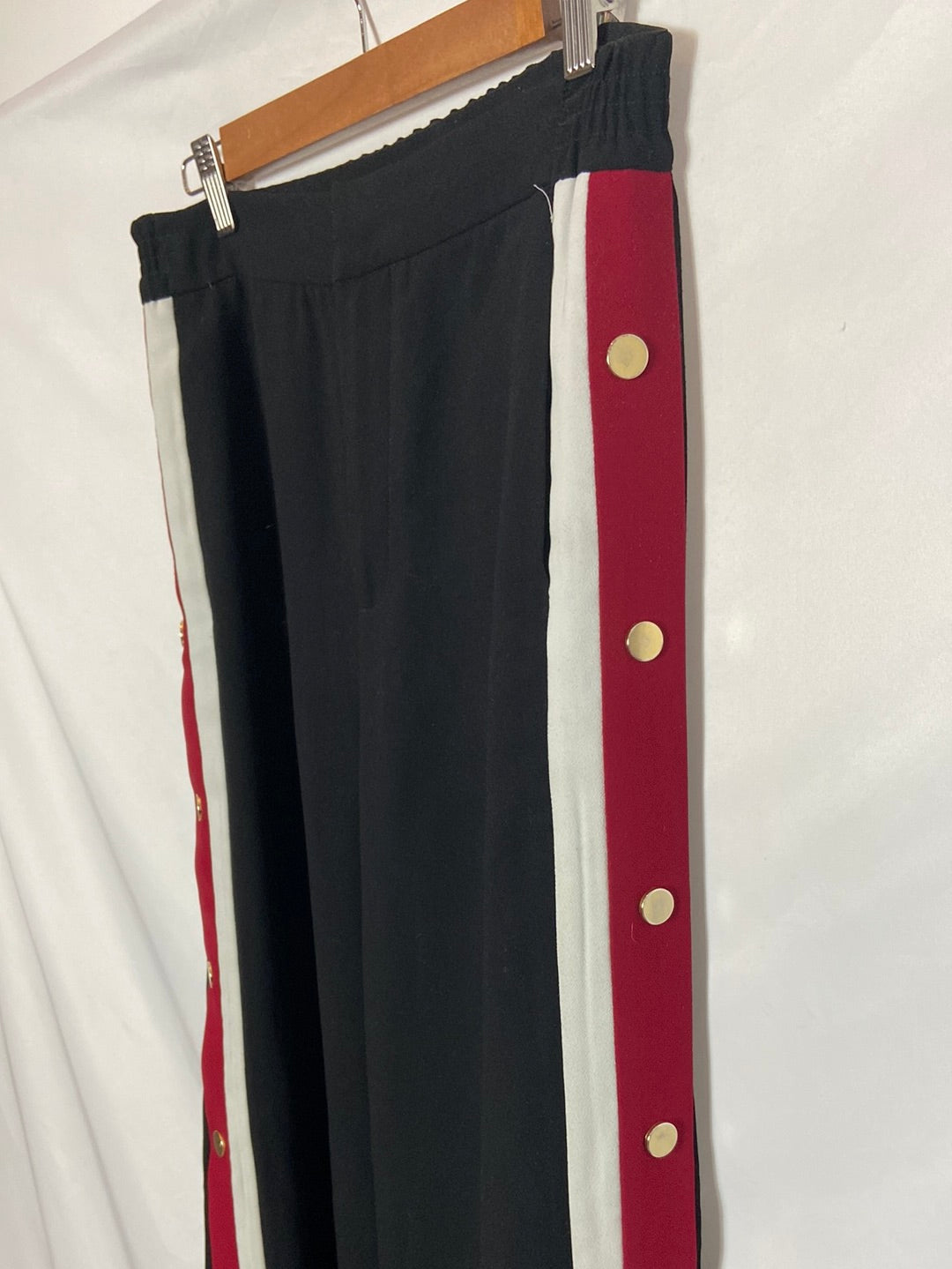 ZARA. Pantalón palazzo negro rayas T.m