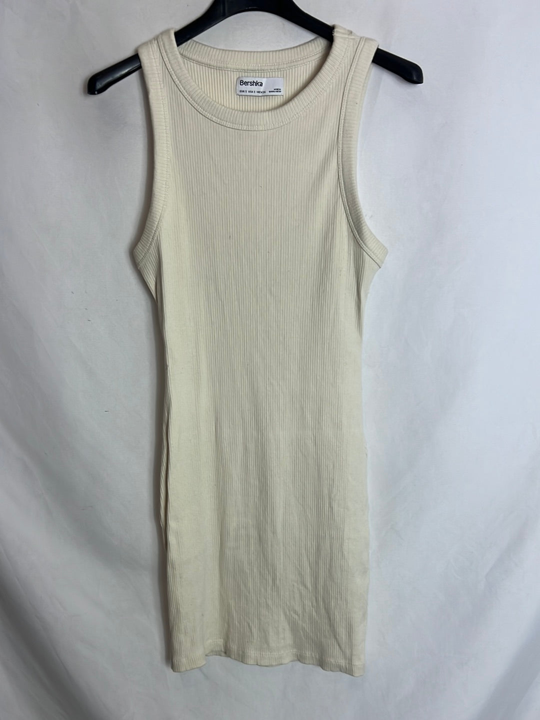 BERSHKA. Vestido beige canalé T.s