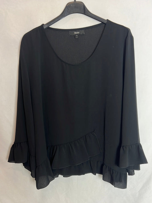 FESTA. Blusa negra volante T 52 (XXL)