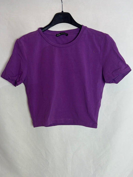 ZARA. Camiseta crop morada T.s