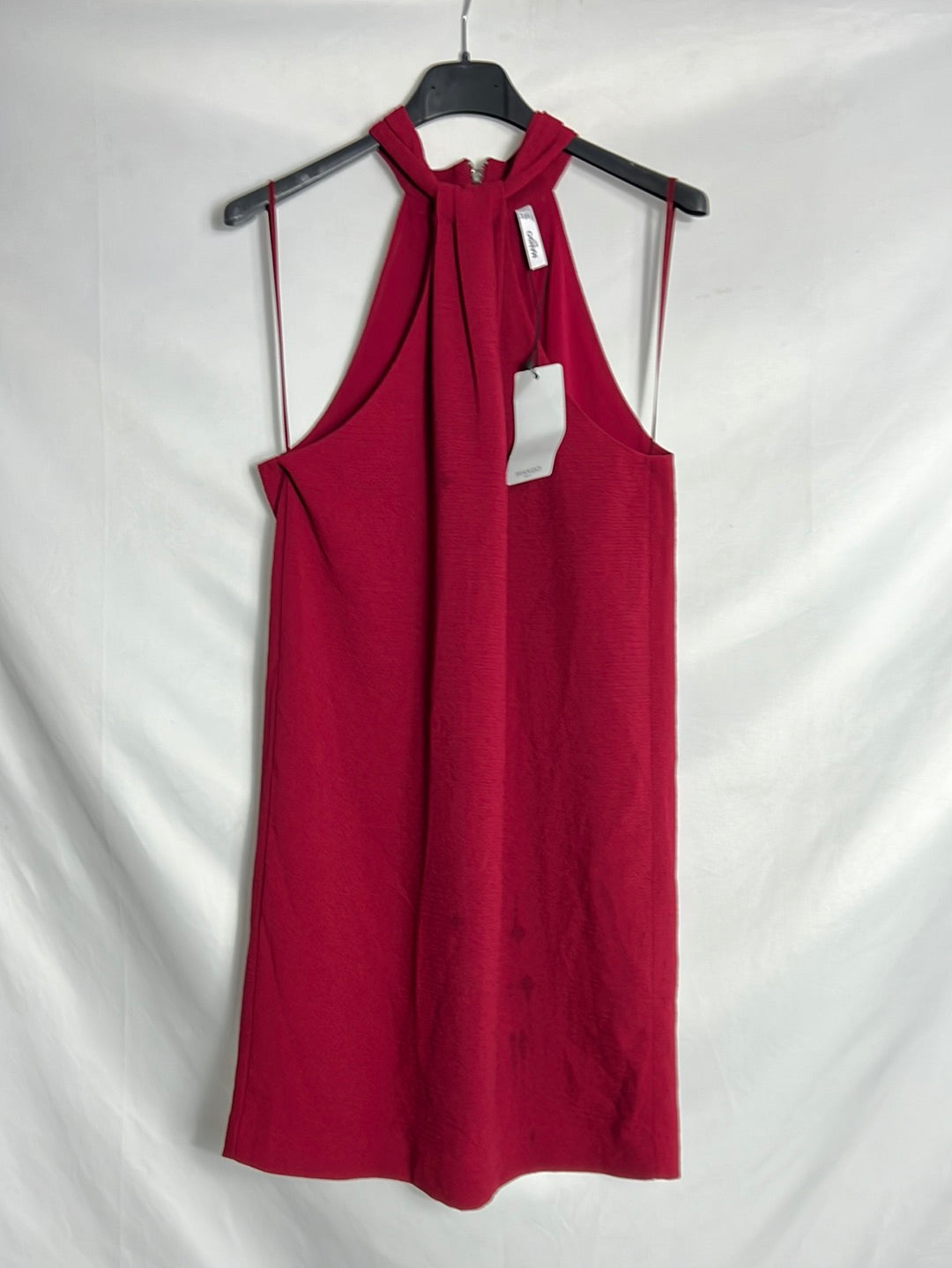 MANGO. Vestido burdeos halter T.xs