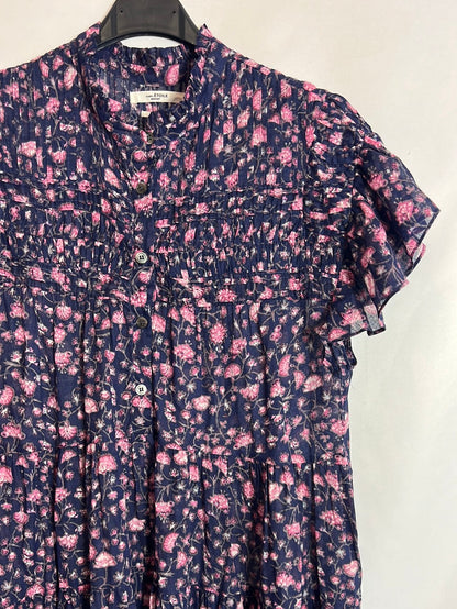 ISABEL MARANT. Vestido corto flores volantes. T 34 (M) (tara)