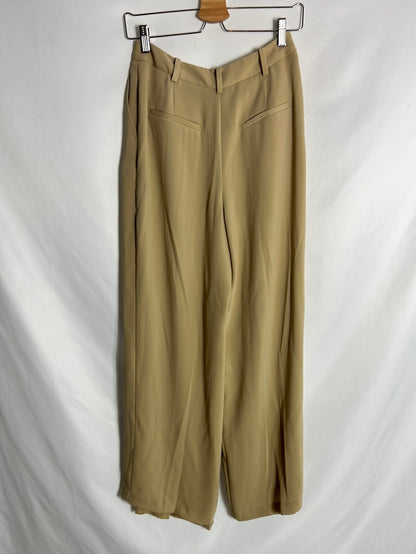 ZARA. Pantalón palazzo pinzas beige. T 34 (tara)