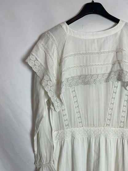 INTROPIA. Vestido midi blanco encajes. T 34