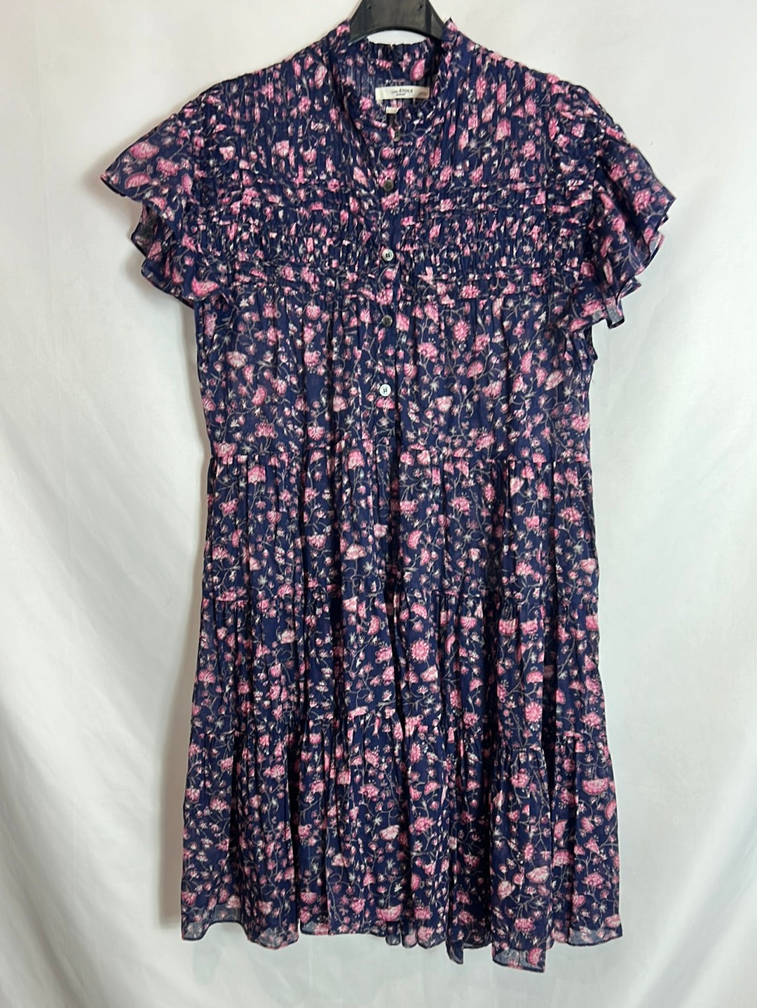 ISABEL MARANT. Vestido corto flores volantes. T 34 (M) (tara)