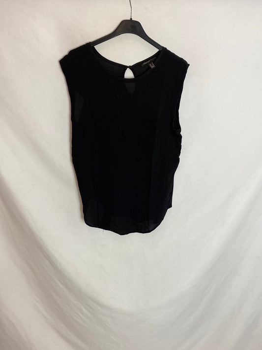 MANGO. Top negro doble textura T.s