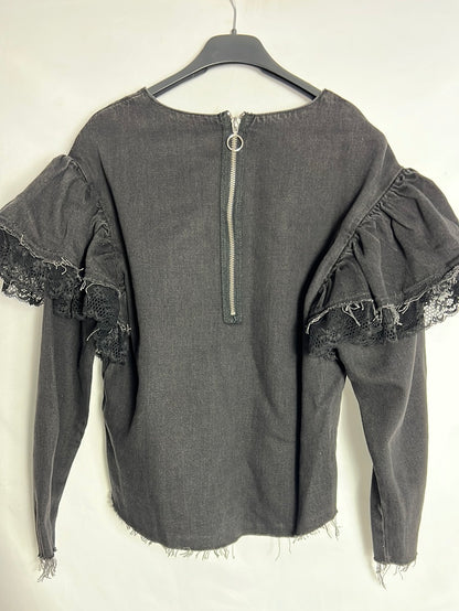 ZARA.top denim negro T.xs