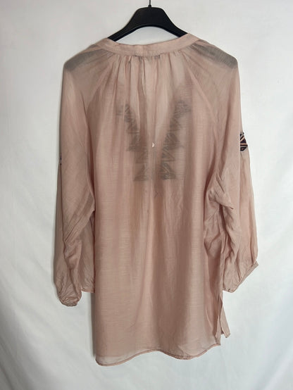 GERARD DAREL. Blusa rosa bordada T.m