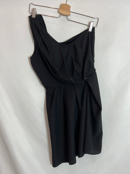 OTRAS. Vestido corto asimétrico negro. T M