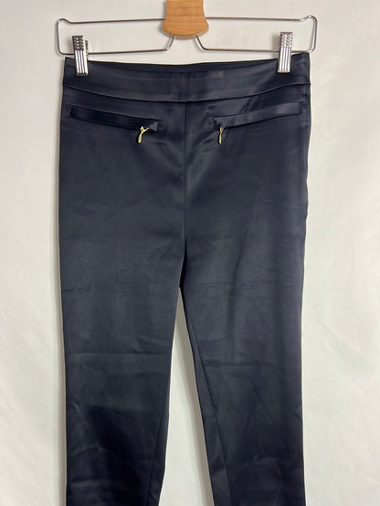 H&M. Pantalón pitillo satinado azul T 34