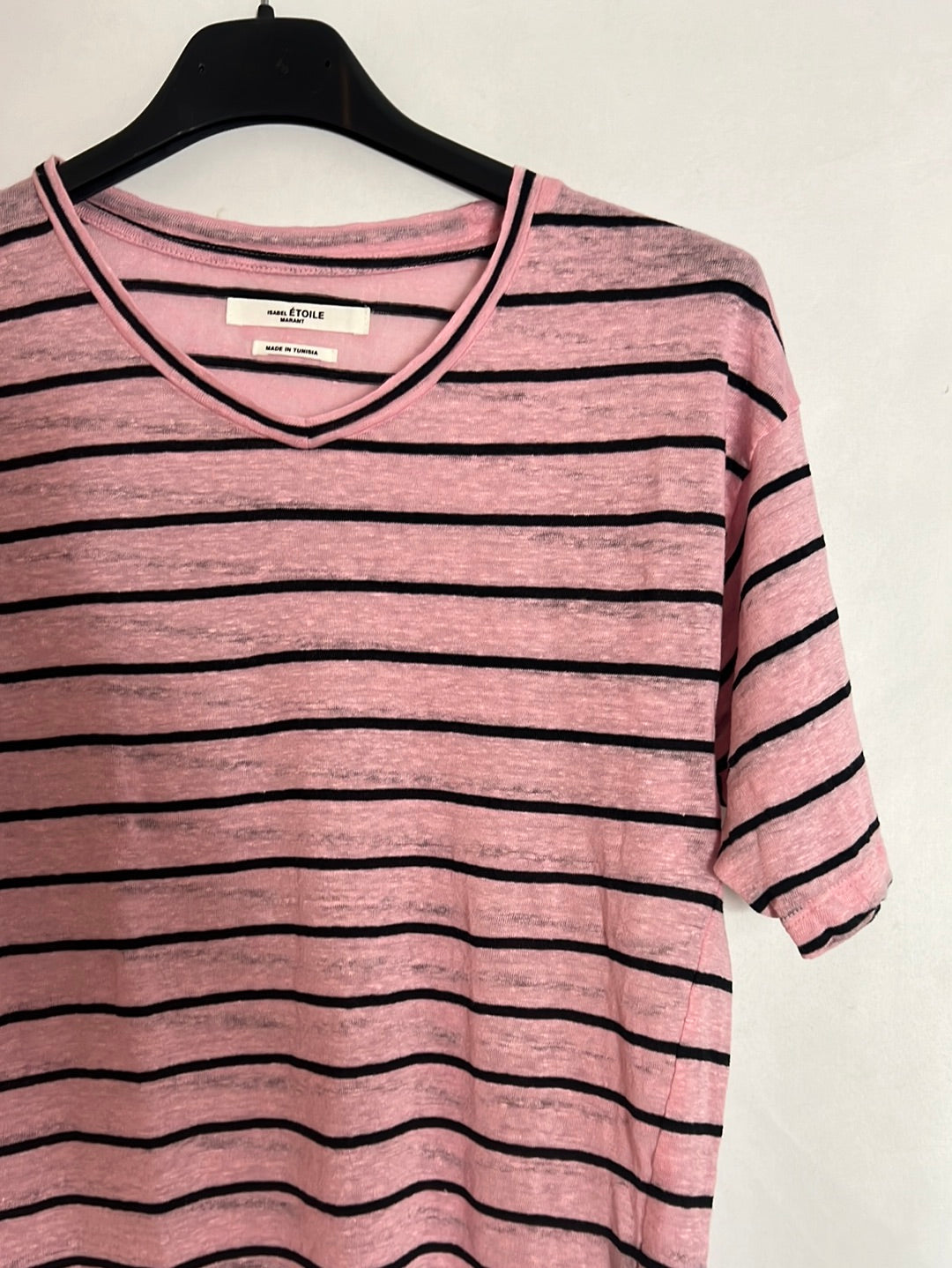 ISABEL MARANT. Camiseta rosa rayas negras. T S