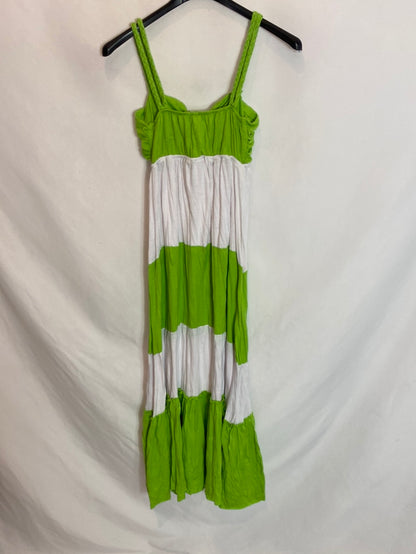 OTRAS. Vestido midi blanco con verde tirantes. T.S