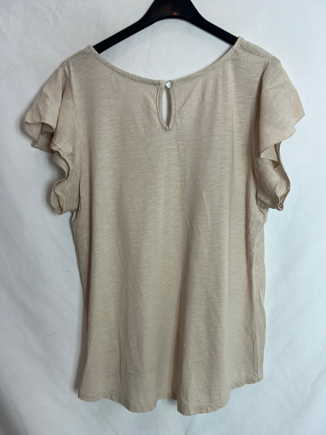 ALGO BONITO. Top lino beige manga volante. T M