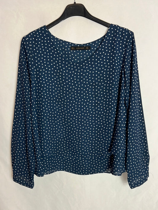 ZARA. Blusa azul con estampado de puntos. T.m