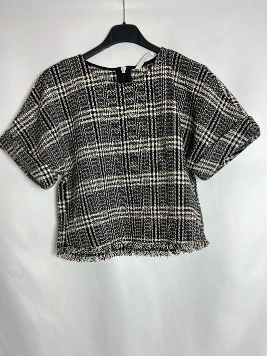 ZARA. Top manga corta tweed. T XS