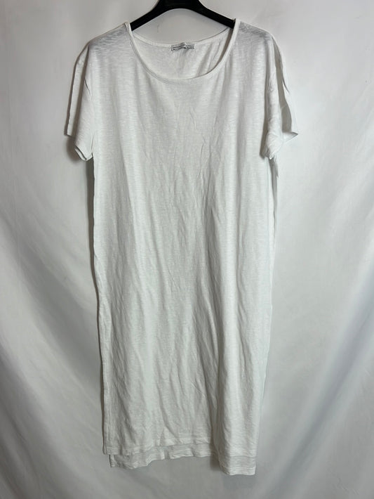 ZARA. Vestido midi blanco tejido camiseta. T S