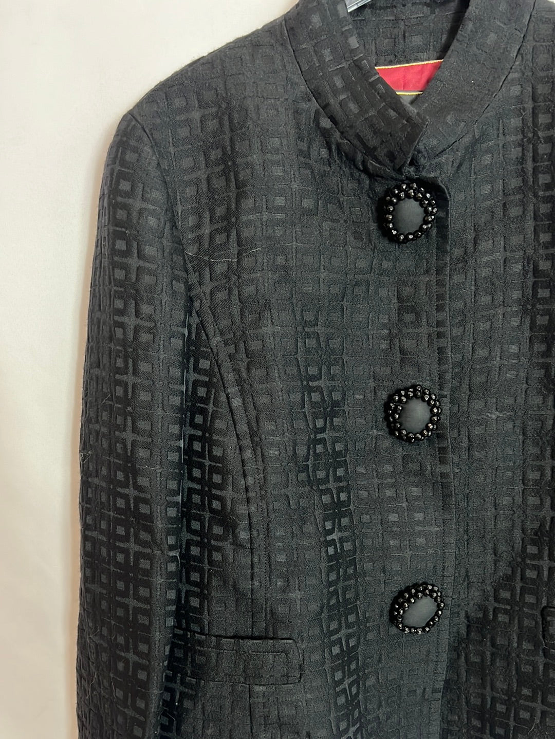 GEORGES RECH. Chaqueta negra estilo vintage botones abalorios. T 46