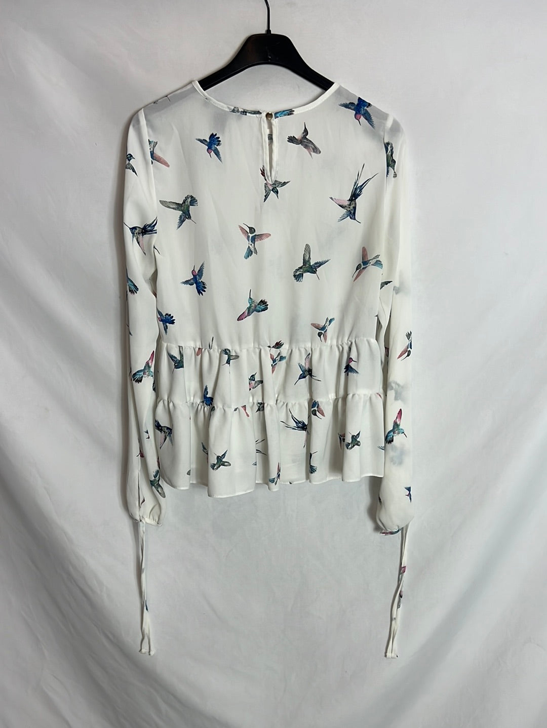 PRIMARK. Blusa blanca pájaros. T S