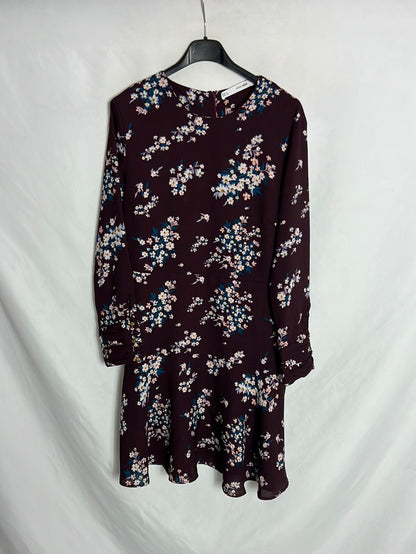 SFERA. Vestido burdeos estampado flores. T S