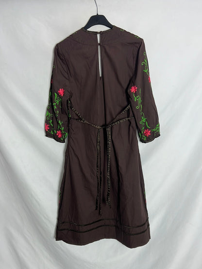 ALMATRICHI. Vestido marrón bordados. T 38