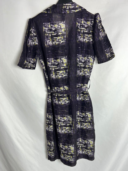 CUSTO. Vestido morado estampado camisero. T 38