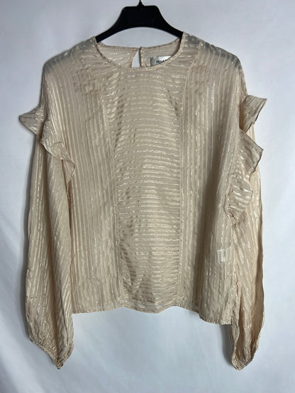 MAGALI PASCAL. Blusa beige semitransparente  hilos dorados. T S