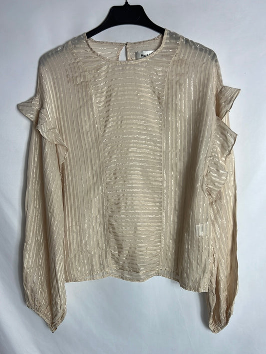 MAGALI PASCAL. Blusa beige semitransparente  hilos dorados. T S