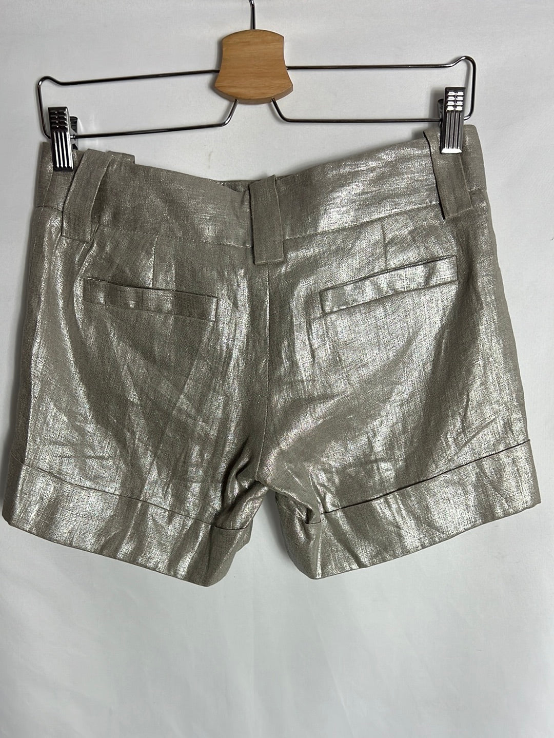 ZARA. Short lino beige efecto plateado. T S