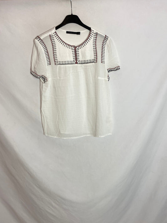 TINTORETTO. Blusa blanca bordada T.40