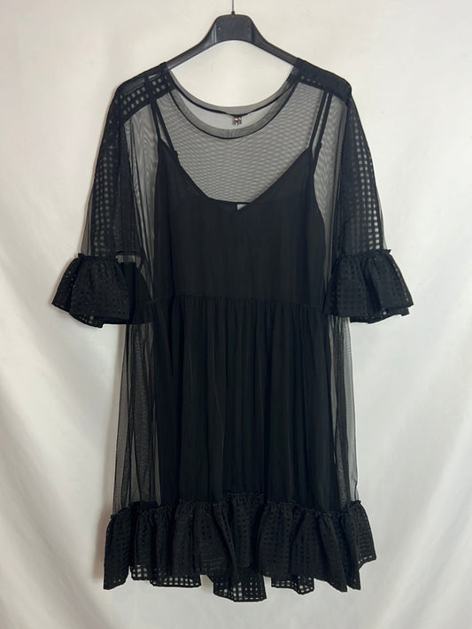 TWIN-SET. Vestido semitransparente tul negro. T S